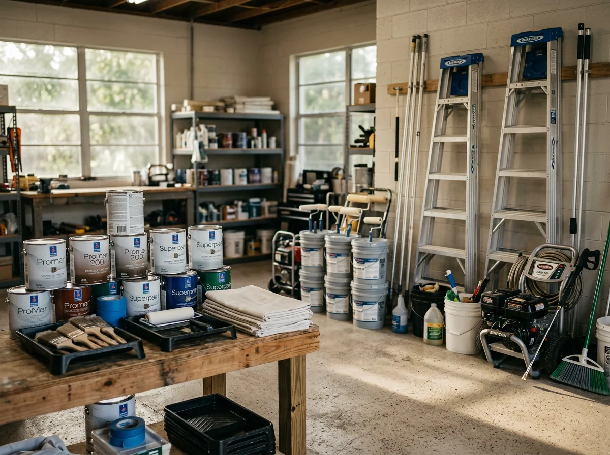 Professional painting crew with equipment and supplies ready for interior and exterior residential projects.