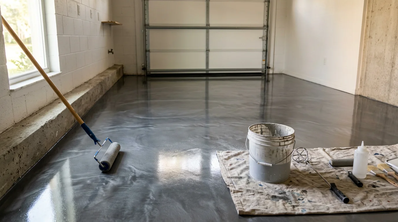 Finished epoxy floor with glossy protective coating
