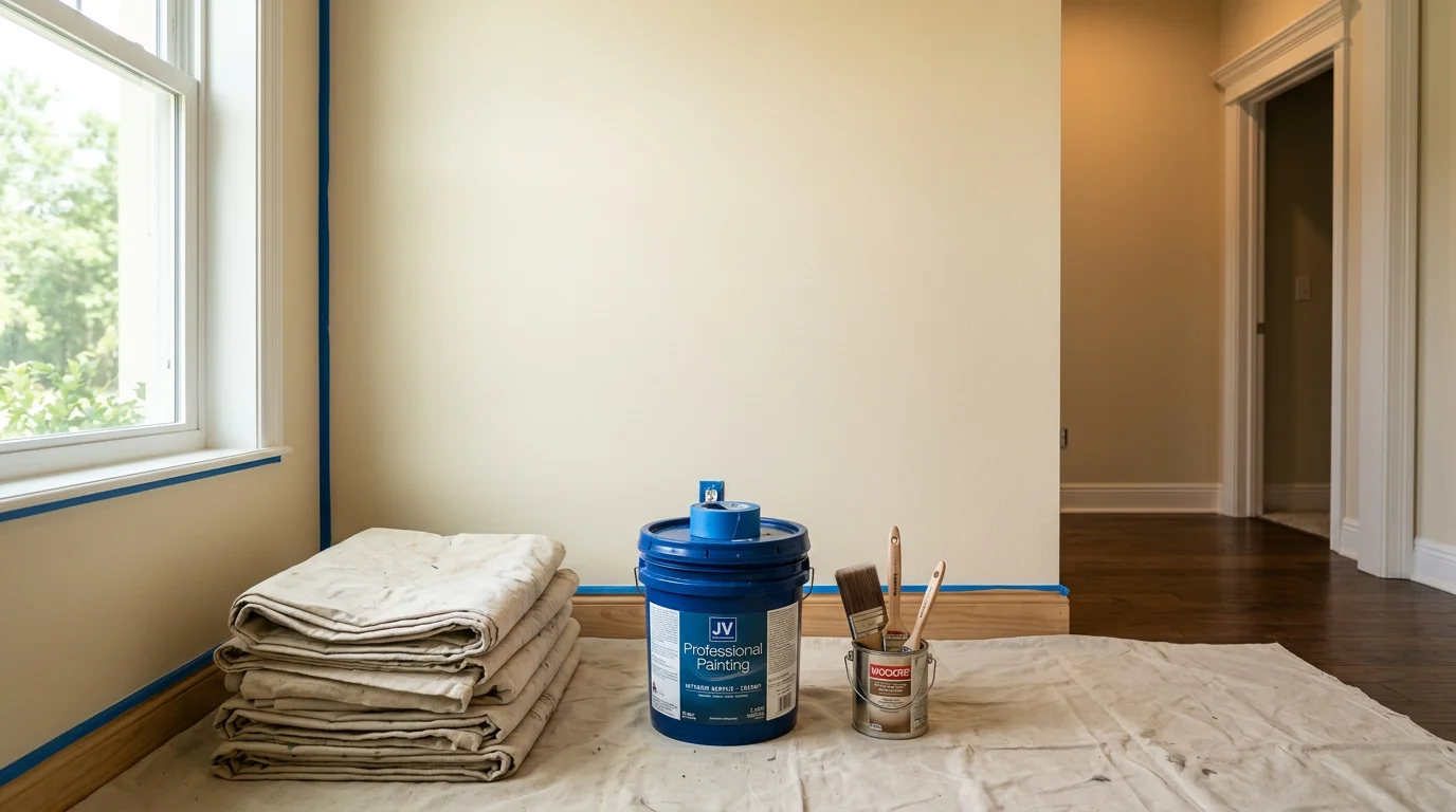 A freshly painted interior living room in a Clermont, Florida home showing smooth, even wall coverage in a neutral tone. Clean edges along the trim and ceiling reflect careful, detail-focused workmanship.